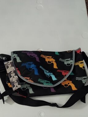 Andy Worhol Black Crossbody Messenger Bag with Colorful Print